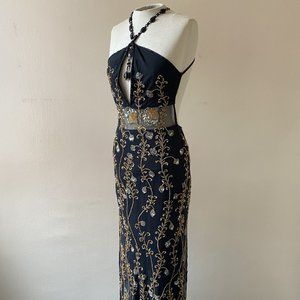 Attitudes by Debra Intricately Beaded Full-length Dress in Black